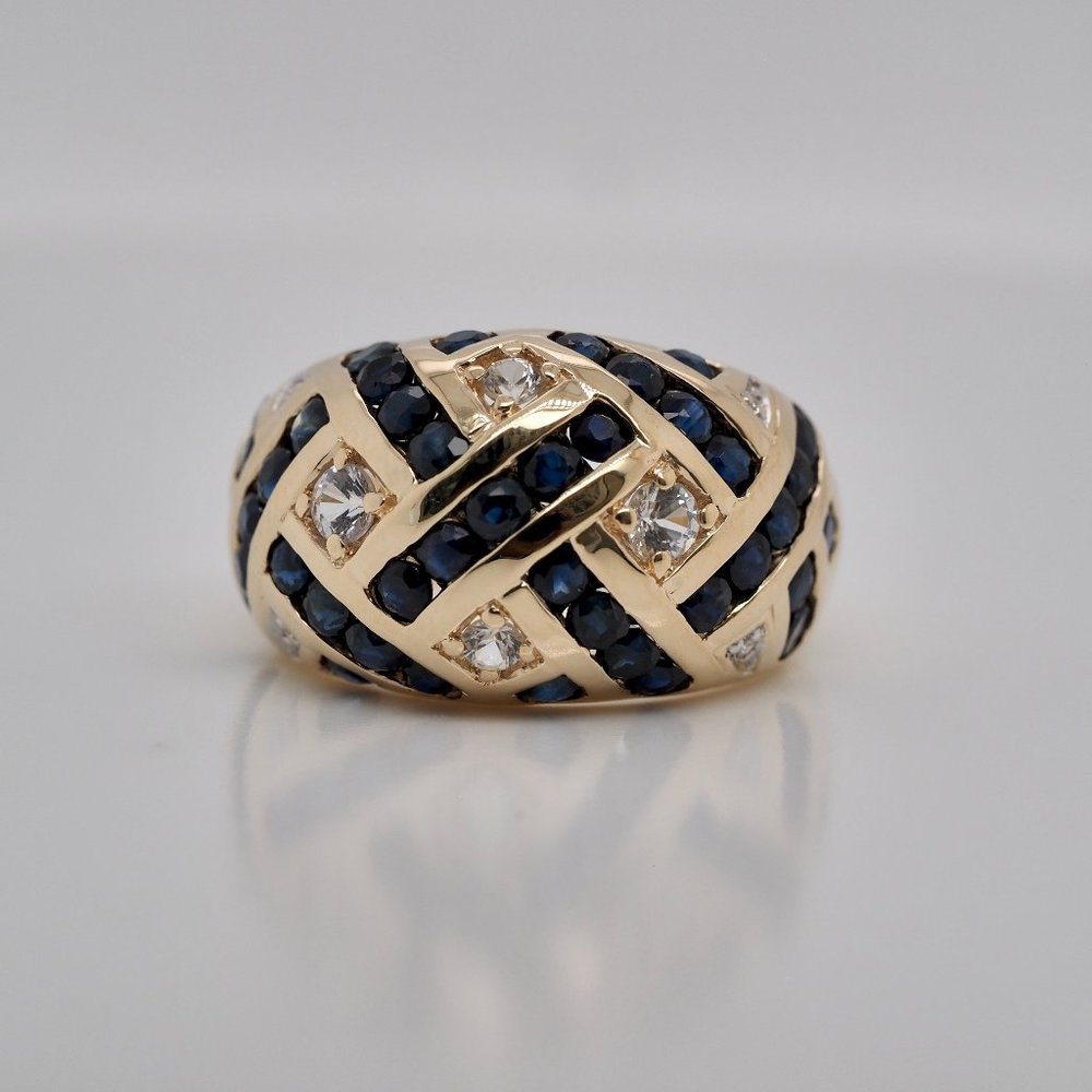 10 Karat Yellow Gold Sapphire and Diamond Ring.